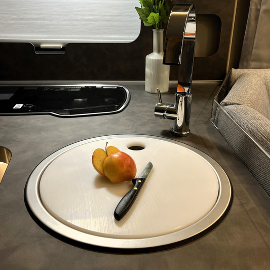 Schneidbrett Camping als Spülbeckeneinsatz; rund1