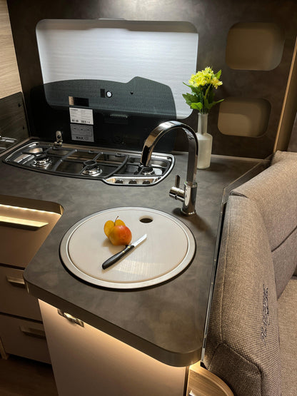 Schneidbrett Camping als Spülbeckeneinsatz; rund2